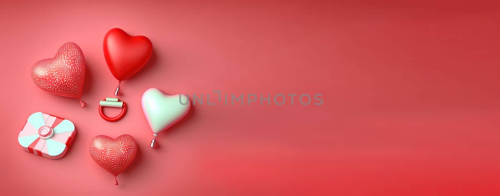 3D heart in red on a cheerful Valentine's Day banner