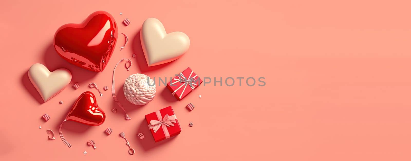 Valentine's Day banner with a sparkling red 3D heart by templator