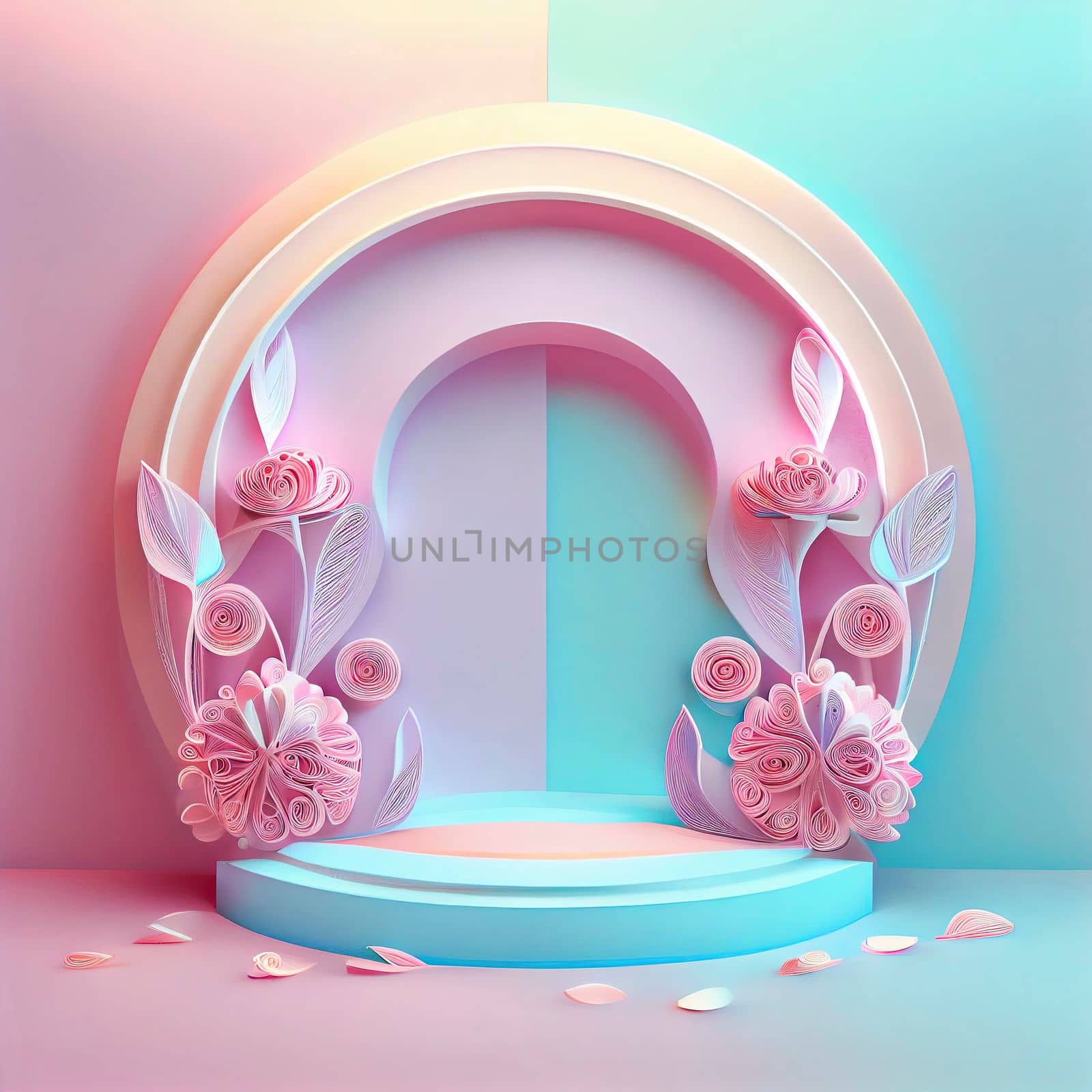 3d illustration of product stand with floral ornament by templator