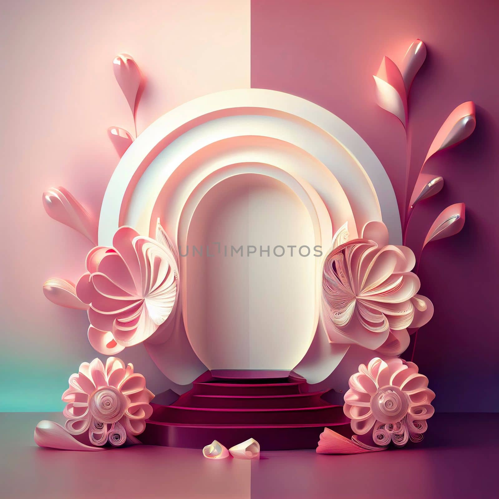 3d illustration of product stand with floral ornament by templator