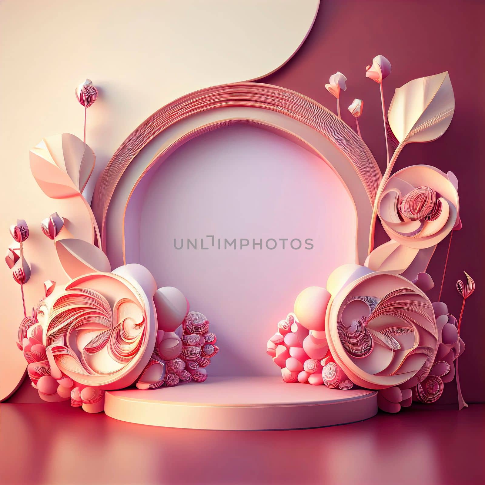 Luxury and elegant 3d display product with flower decorations by templator