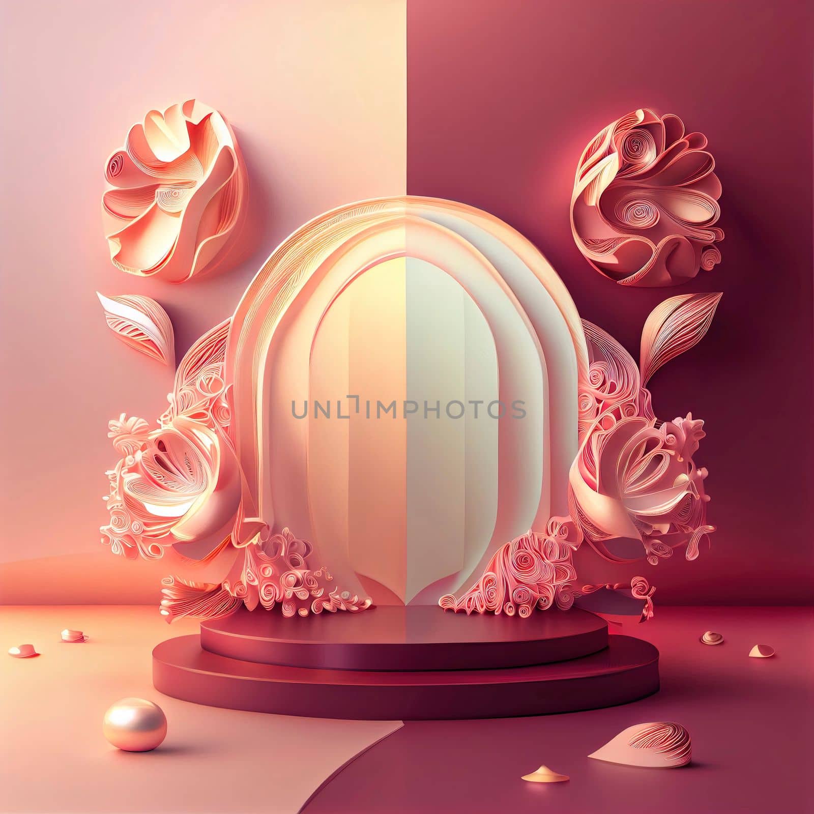 Luxury and elegant 3d display product with flower decorations by templator