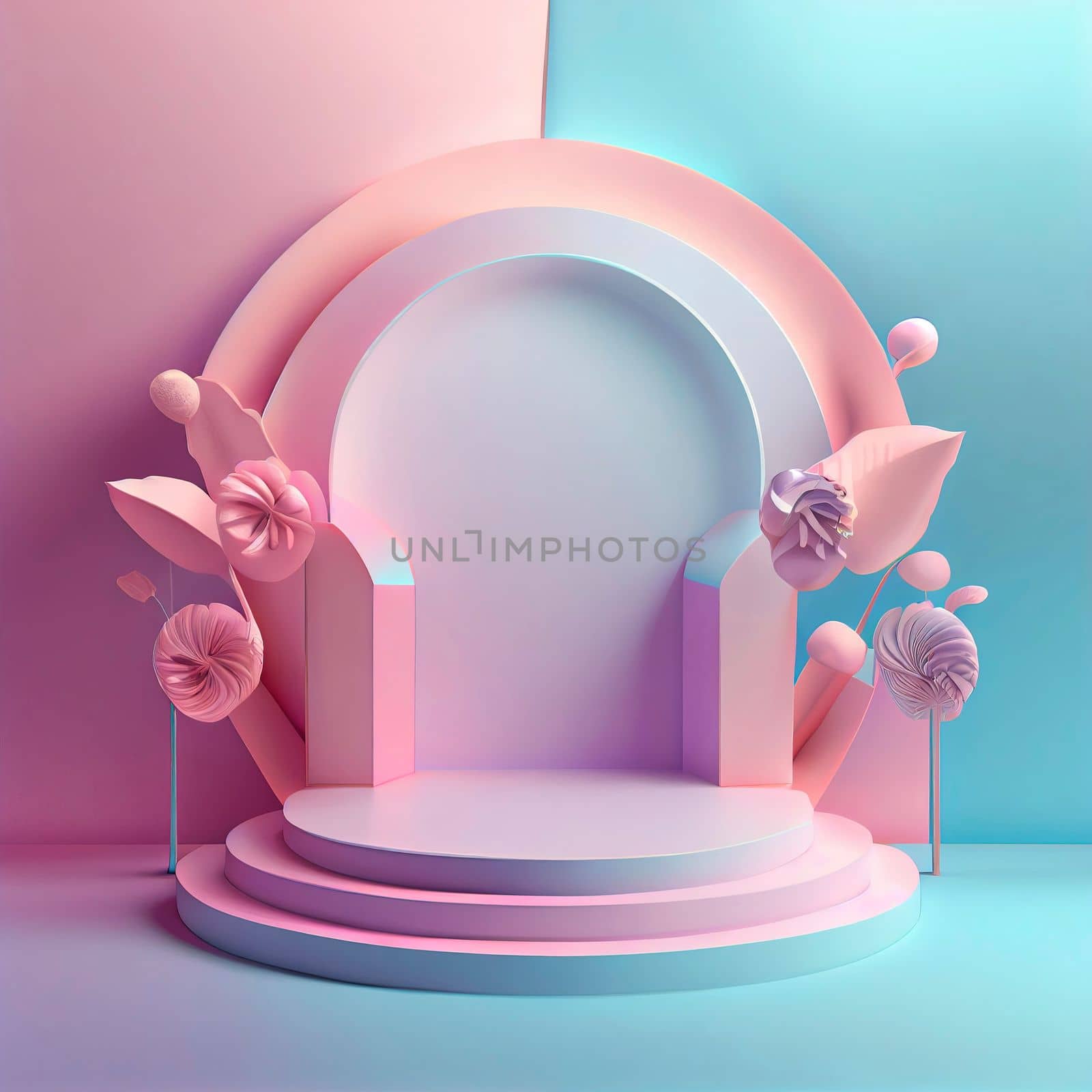 Luxury and elegant 3d display product with flower decorations