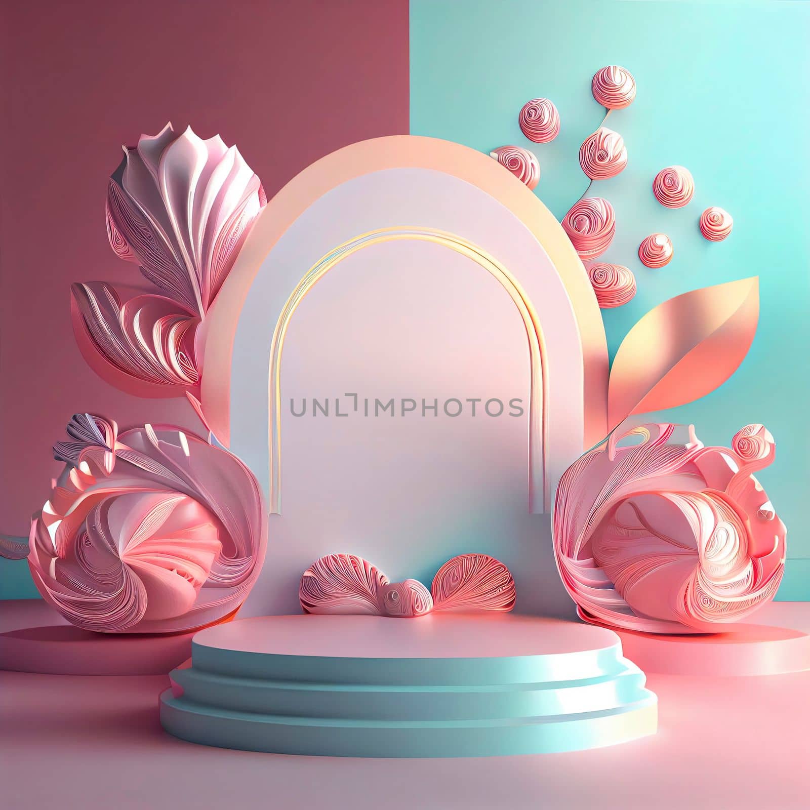 Luxury and elegant 3d display product with flower decorations by templator