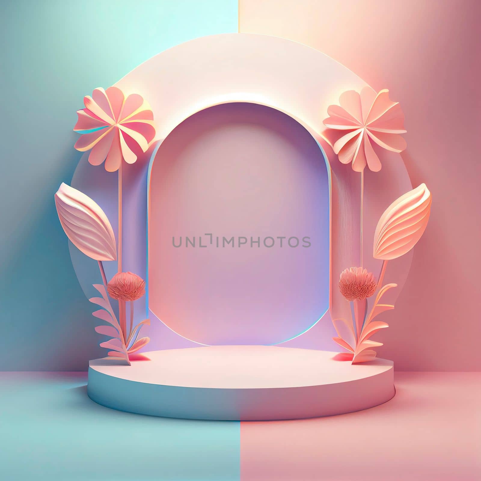 Luxury and elegant 3d display product with flower decorations by templator