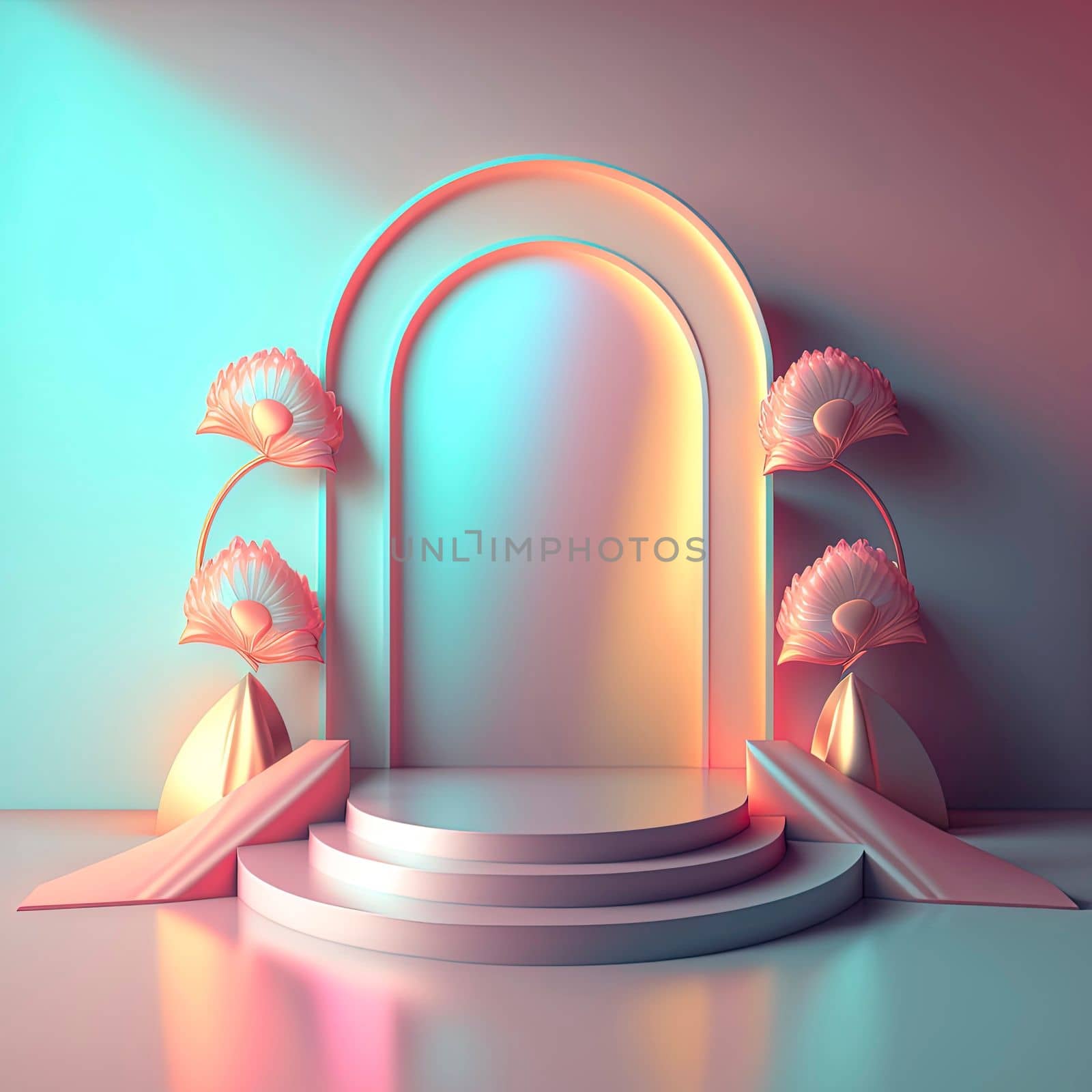 Realistic 3d illustration of podium with floral ornament for product banner by templator