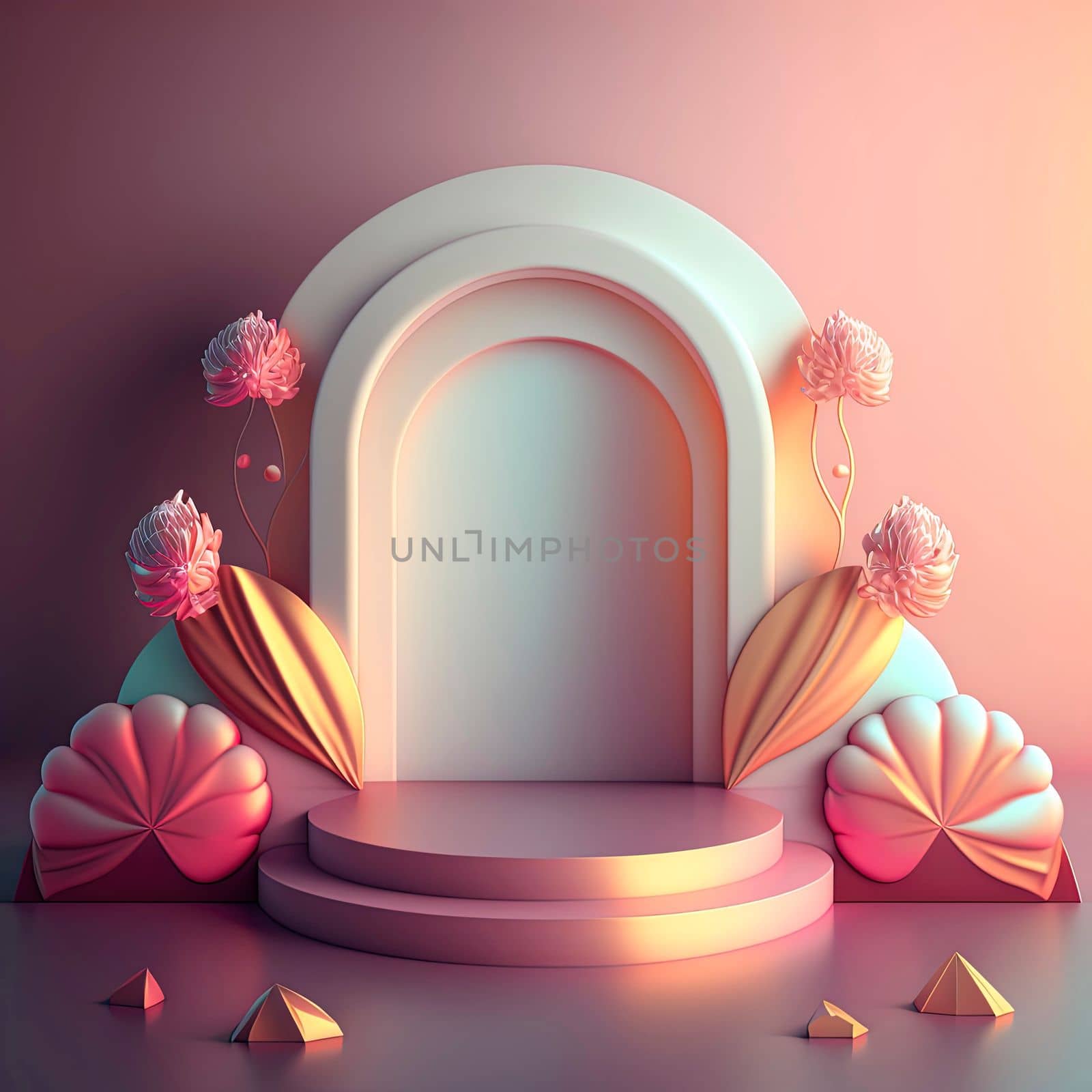 Realistic 3d illustration of podium with floral ornament for product banner