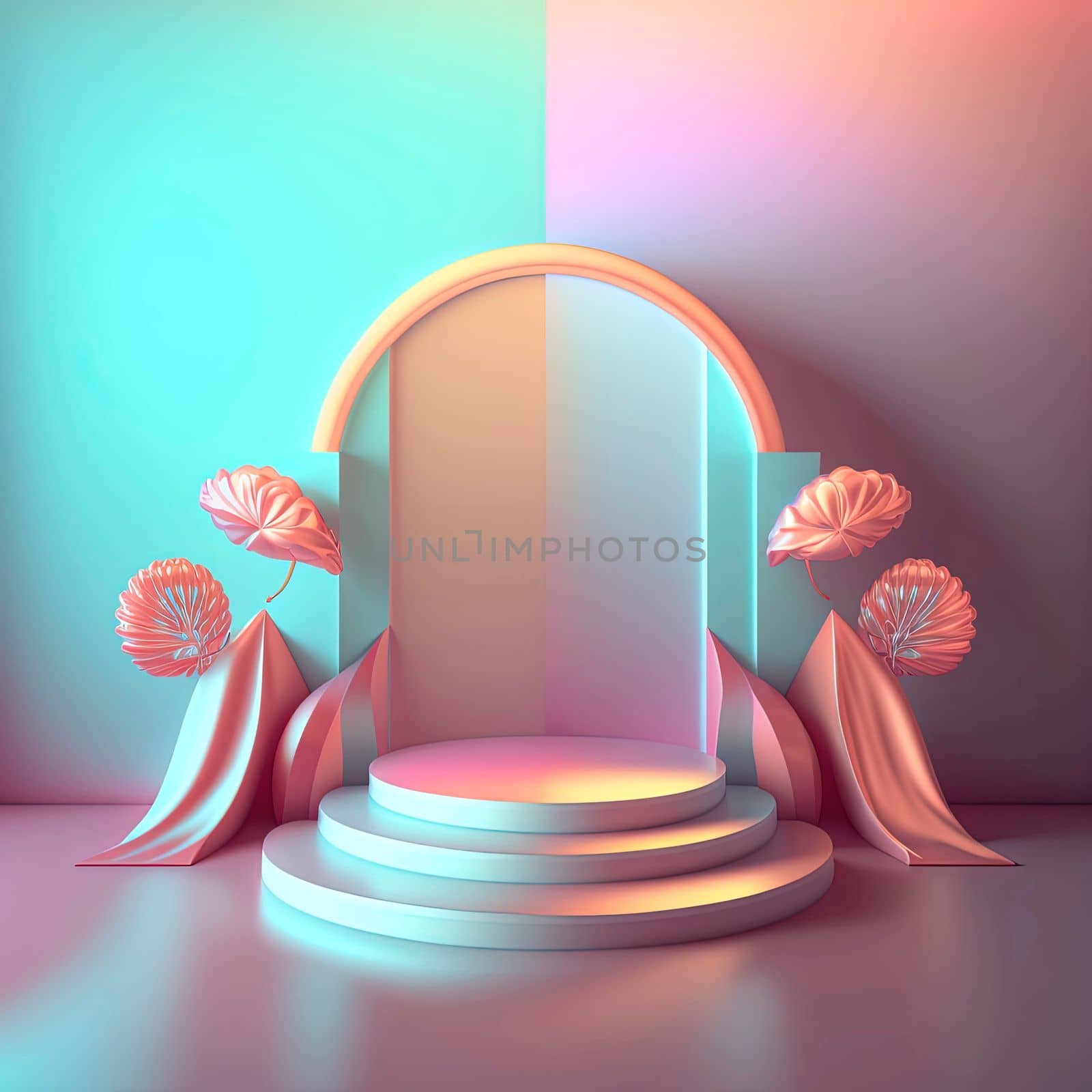 Realistic 3d illustration of podium with floral ornament for product banner