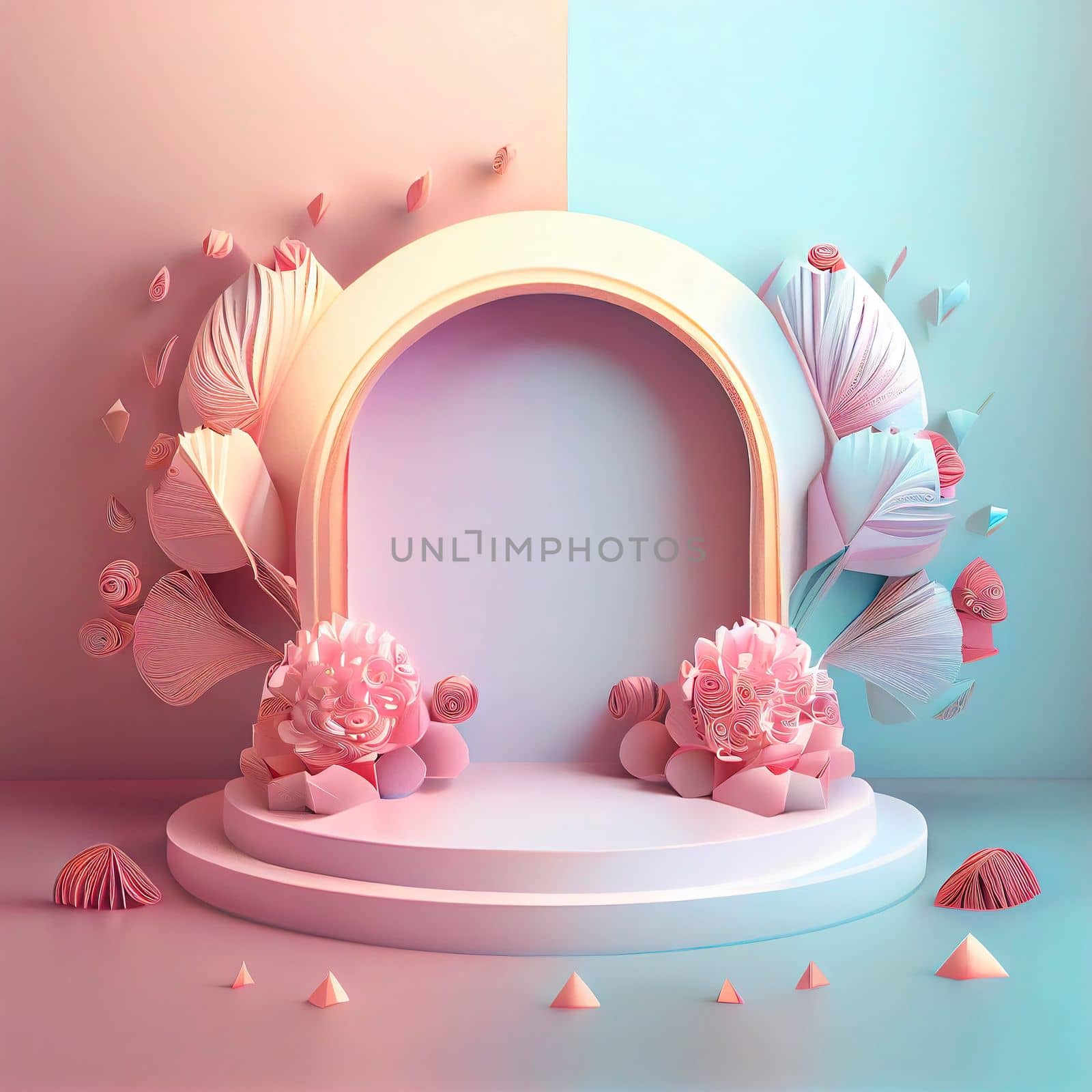 Pink podium 3d illustration for product display by templator