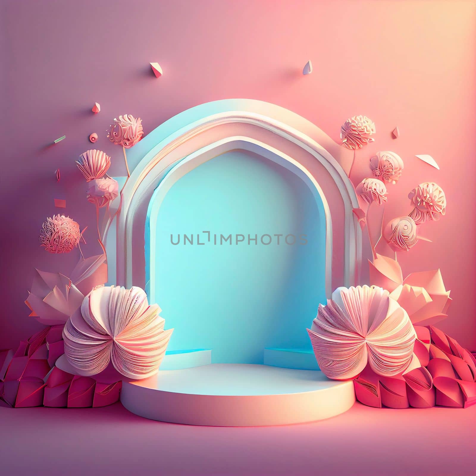 Pink podium 3d illustration for product display by templator