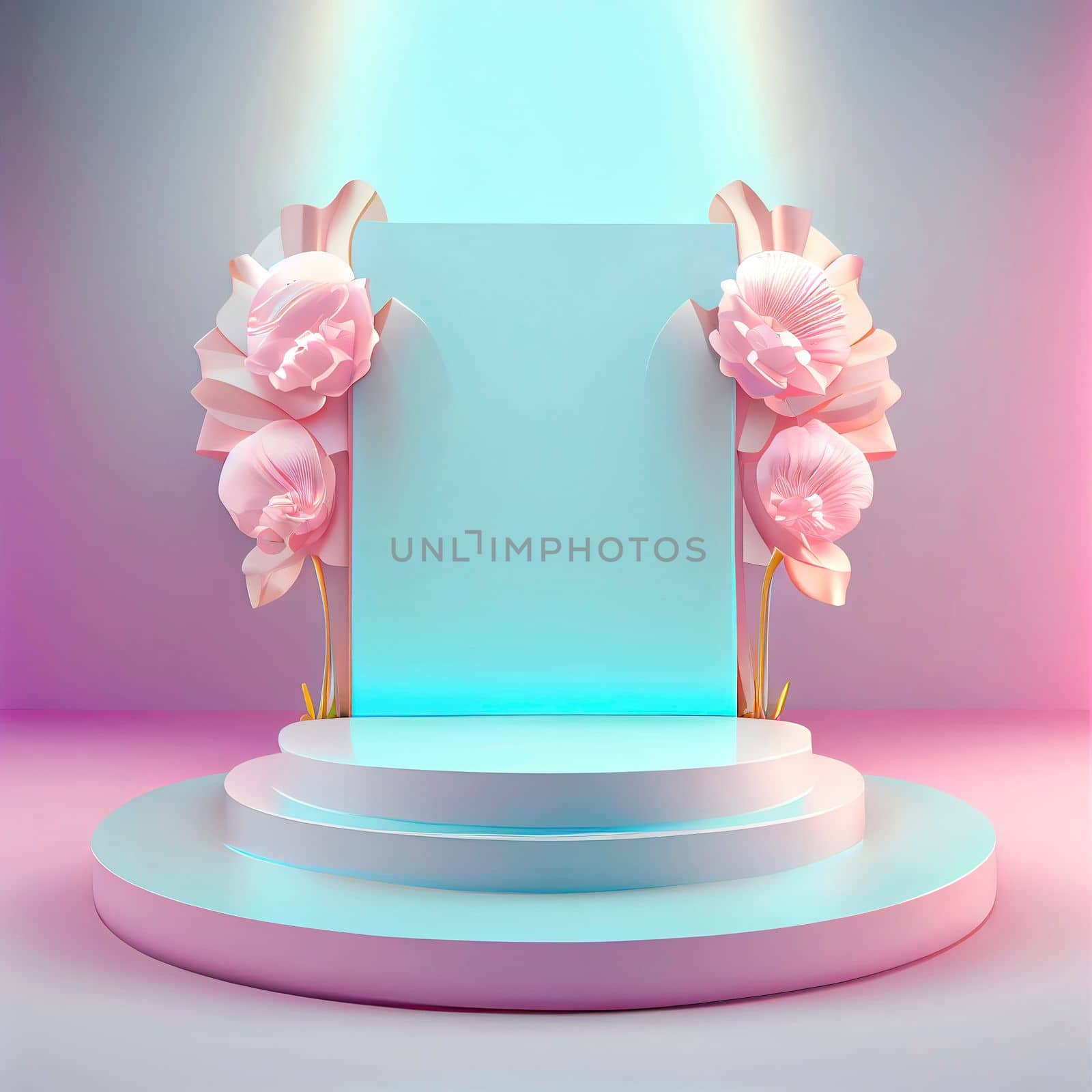 Pink podium 3d illustration for product display
