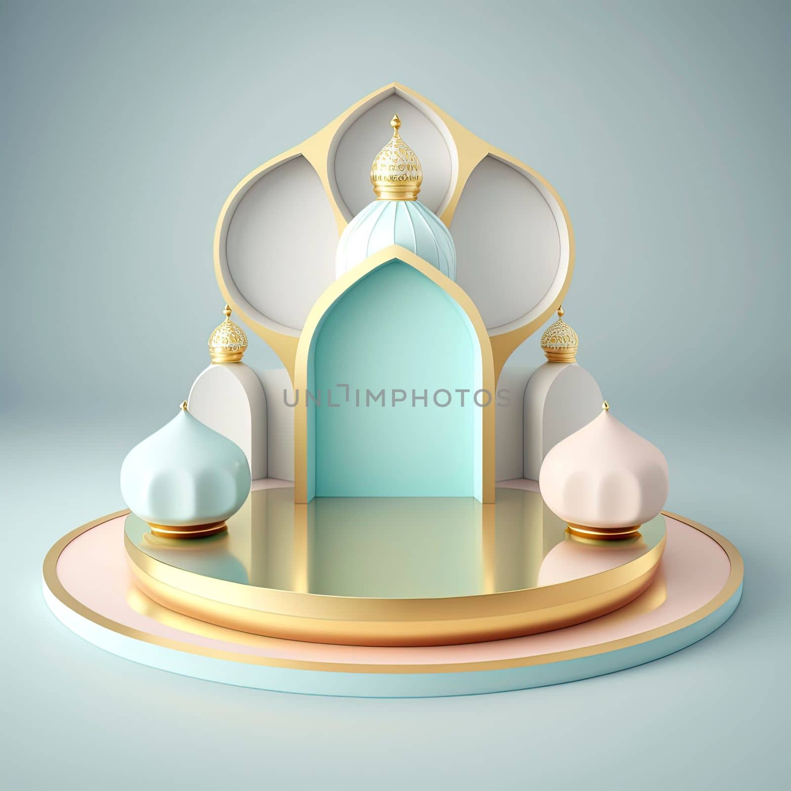 3D Realistic Rendering Ramadan Scene Islamic Podium background for Product Display