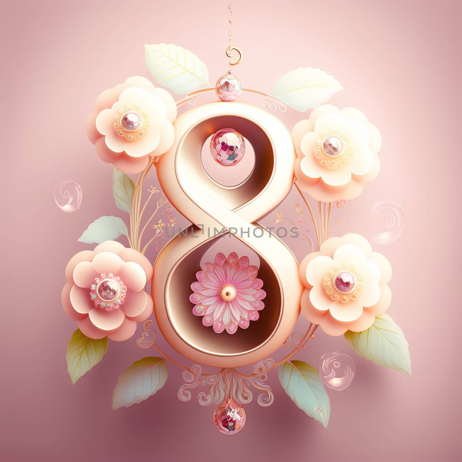 Creative illustration of number 8 with floral decoration for 8 march women's day celebration