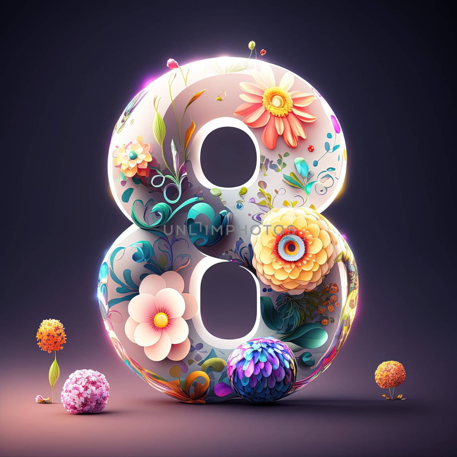 Creative illustration of number 8 with floral decoration for 8 march women's day celebration