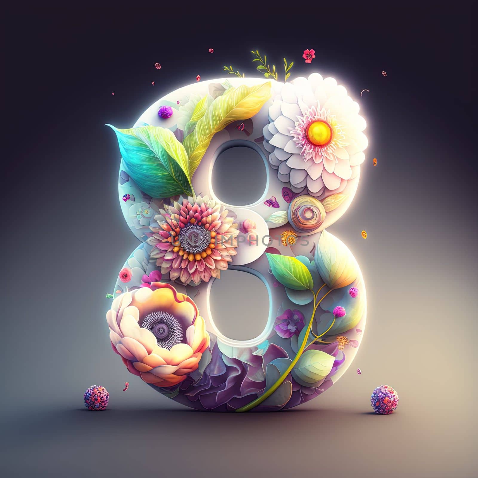 Creative illustration of number 8 with floral decoration for 8 march women's day celebration