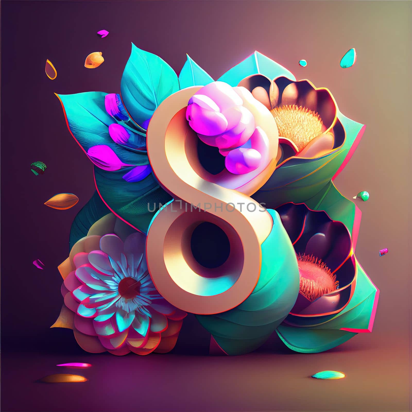 Creative illustration of number 8 with floral decoration for 8 march women's day celebration