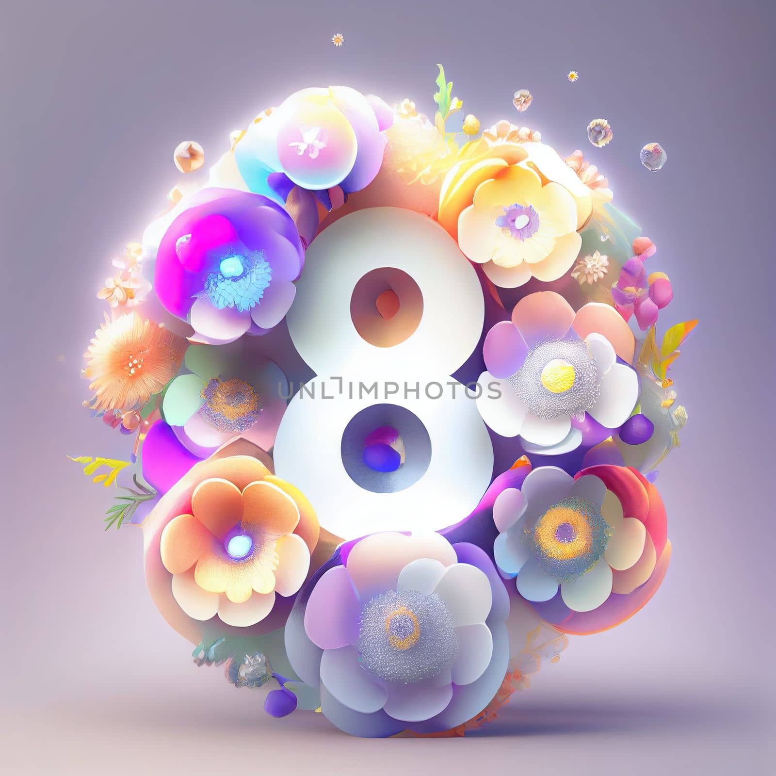 Creative illustration of number 8 with floral decoration for 8 march women's day celebration