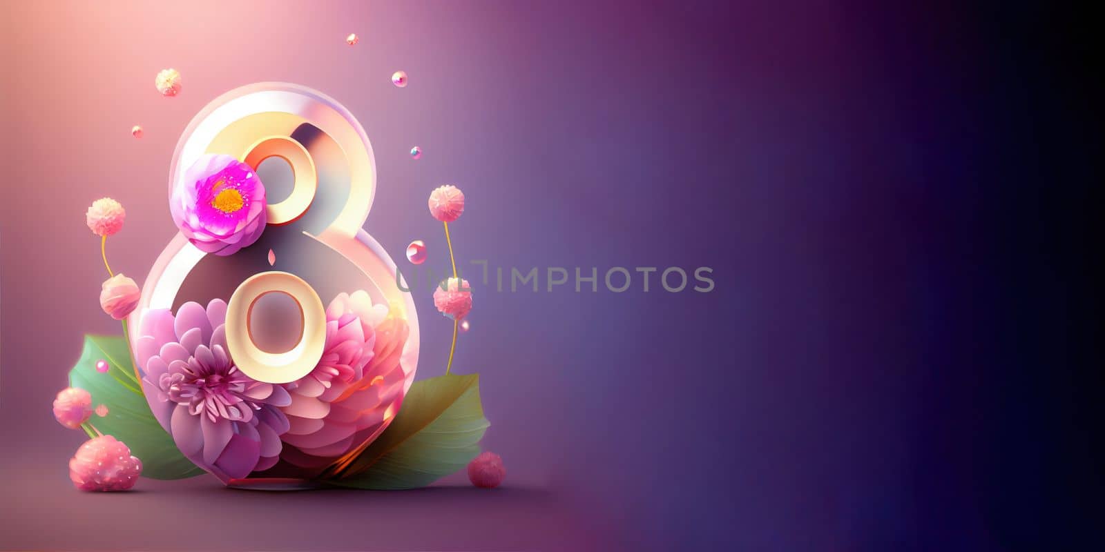 Illustration of number 8 and floral decoration for background and banner for 8th march women's day with copy space