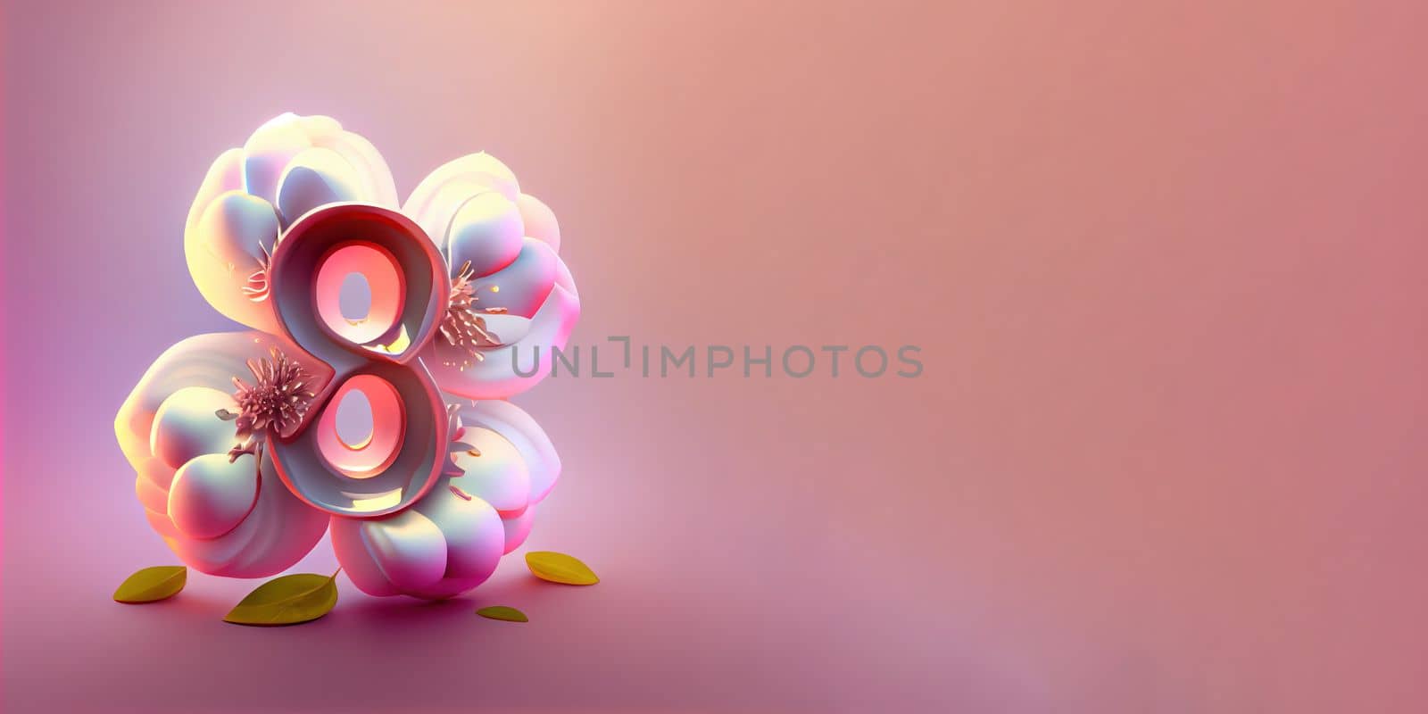 Illustration of number 8 and floral decoration for background and banner for 8th march women's day with copy space