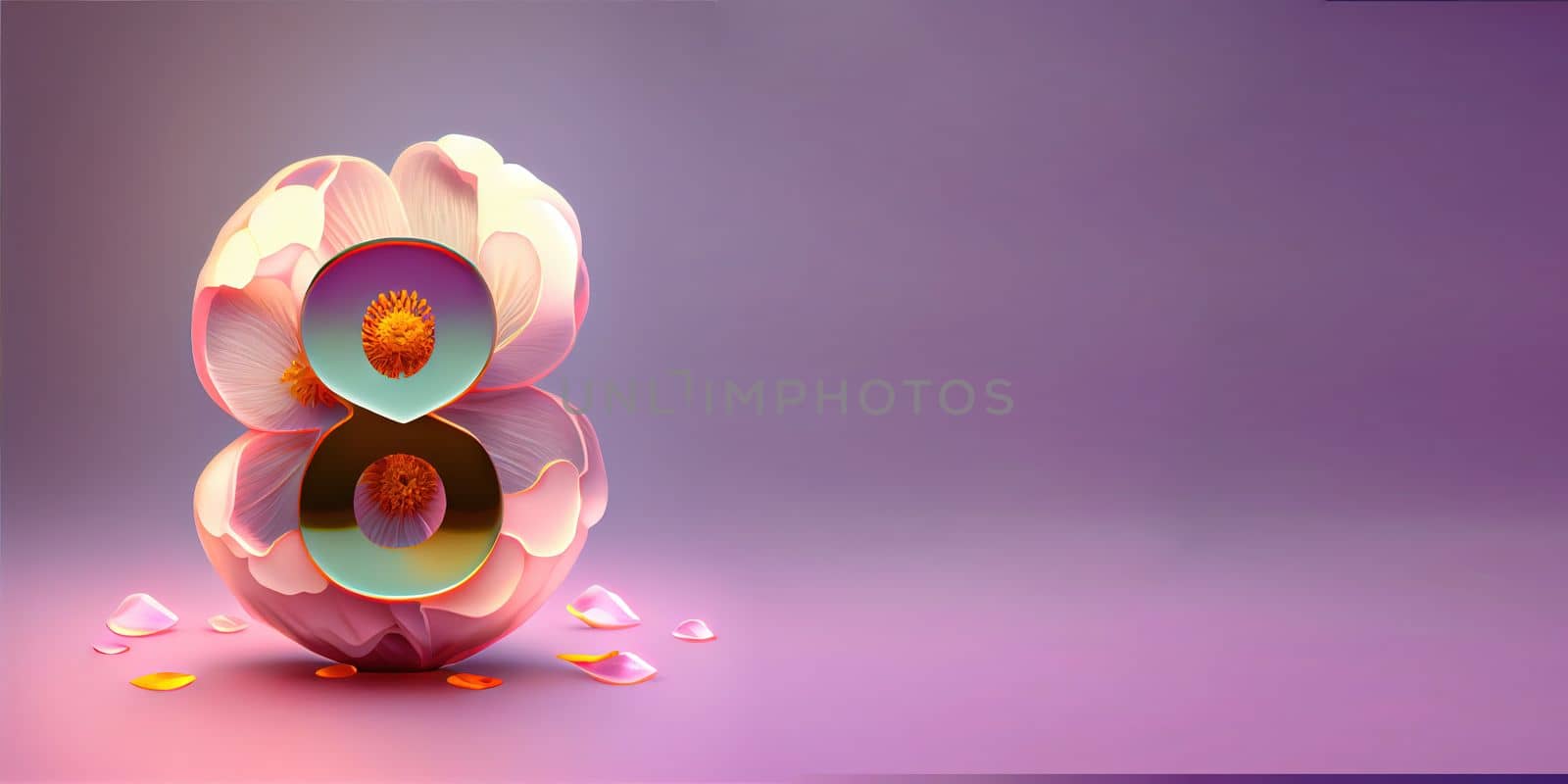 Illustration of number 8 and floral decoration for background and banner for 8th march women's day with copy space