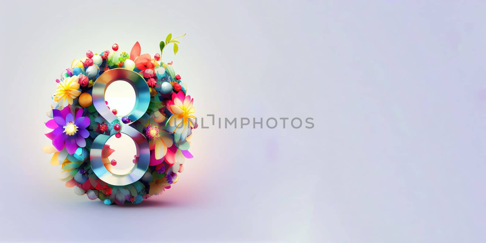 Illustration of number 8 and floral decoration for background and banner for 8th march women's day with copy space