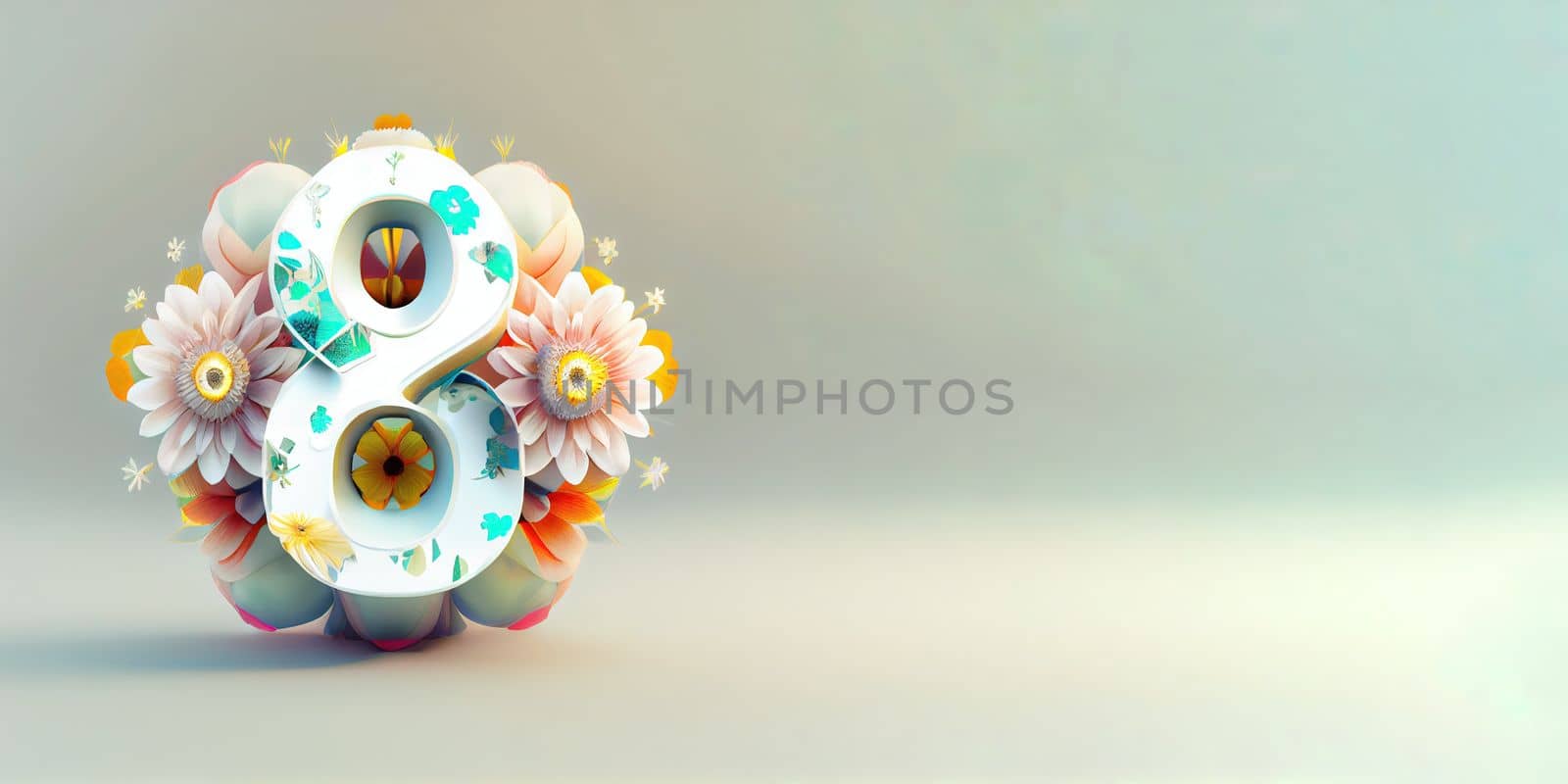 Illustration of number 8 and floral decoration for background and banner for 8th march women's day with copy space