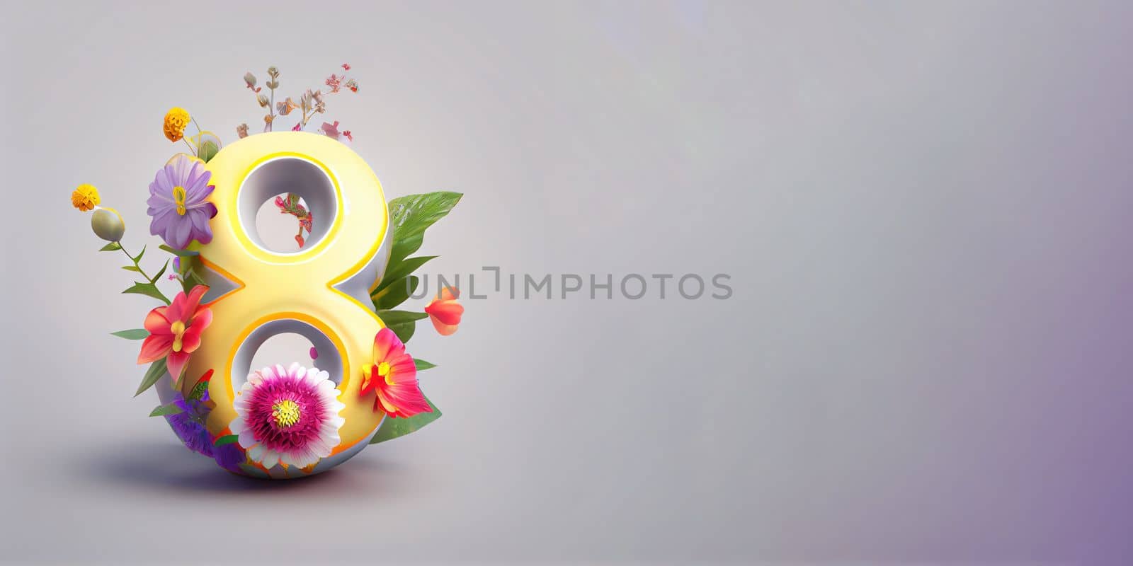 Illustration of number 8 and floral decoration for background and banner for 8th march women's day with copy space