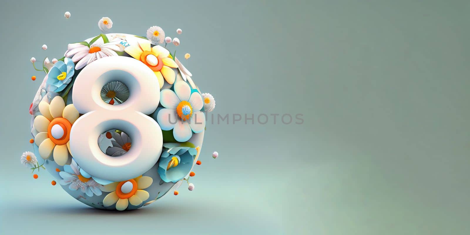 Illustration of number 8 and floral decoration for background and banner for 8th march women's day with copy space