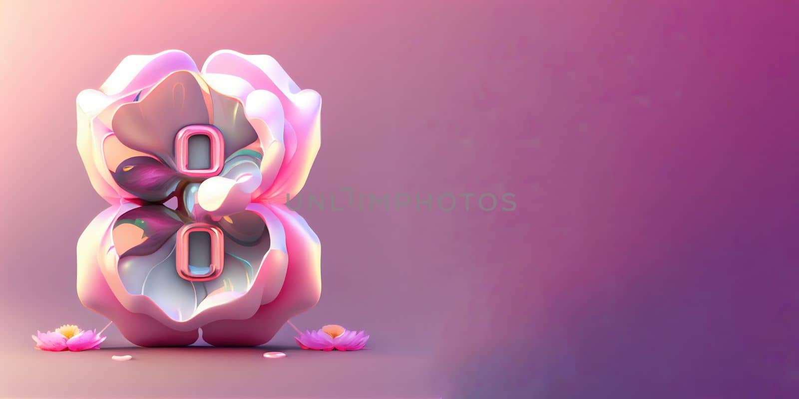 Illustration of number 8 and floral decoration for background and banner for 8th march women's day with copy space