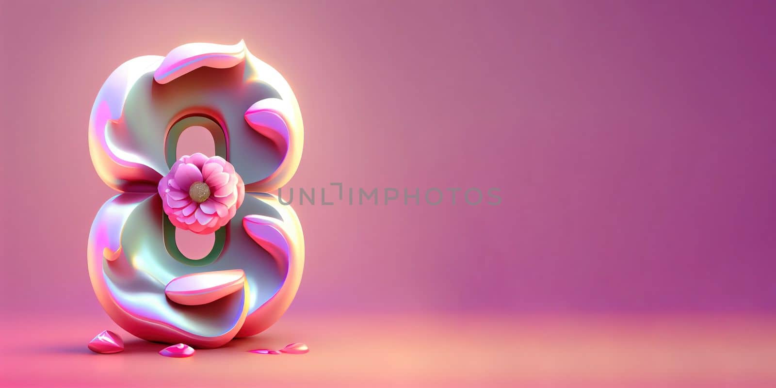 Illustration of number 8 and floral decoration for background and banner for 8th march women's day with copy space