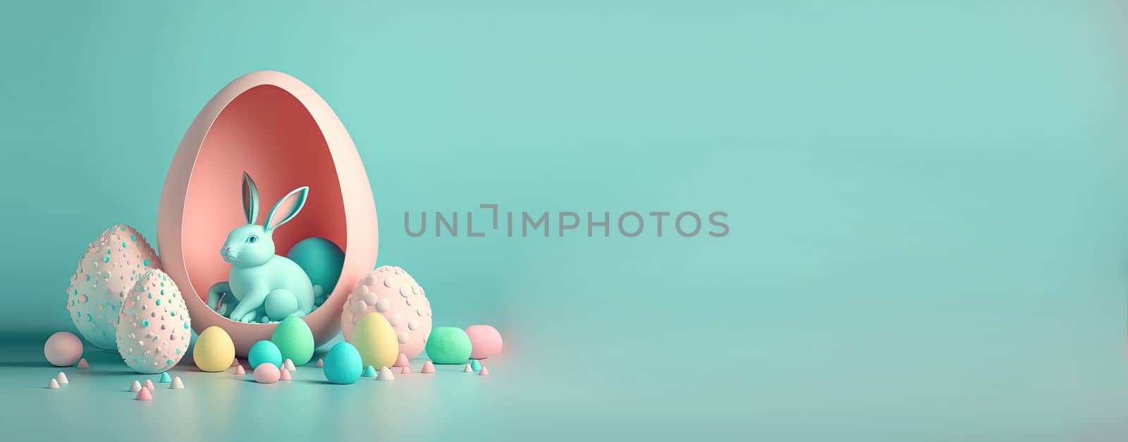 Easter day illustration banner background with eggs and bunny