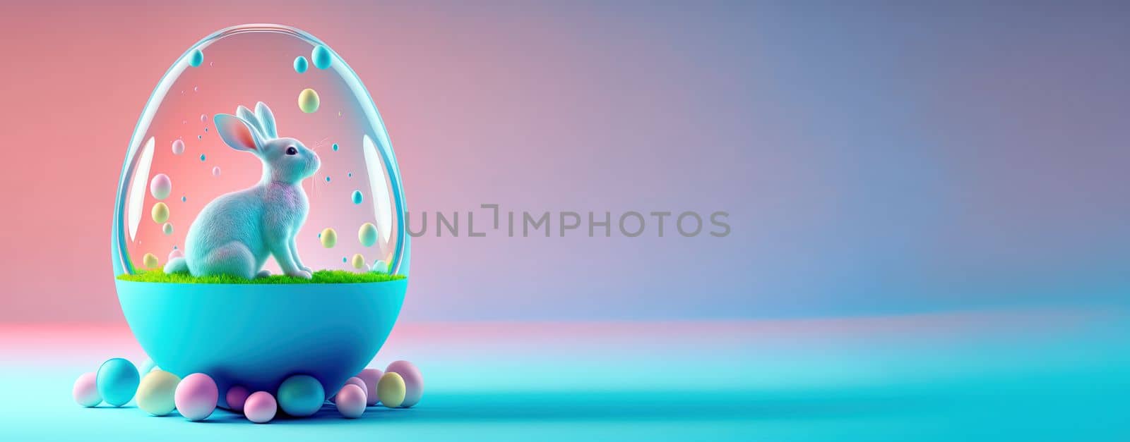 Easter day illustration banner background with eggs and bunny