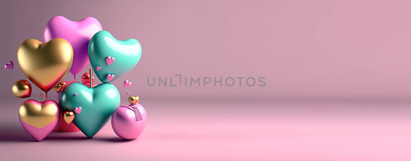 Valentine's day background and shiny 3d heart shape with small ornament for banner by templator