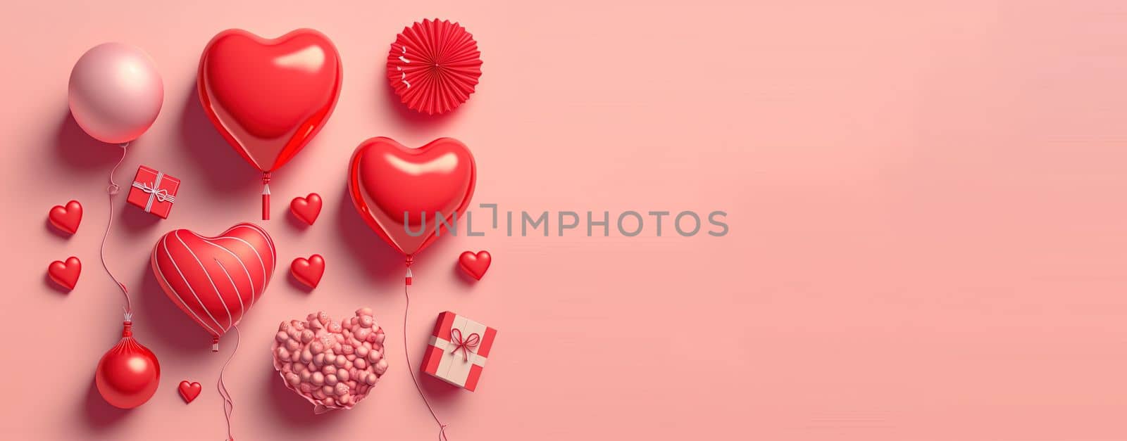Valentine's day background and shiny 3d heart shape with small ornament for banner