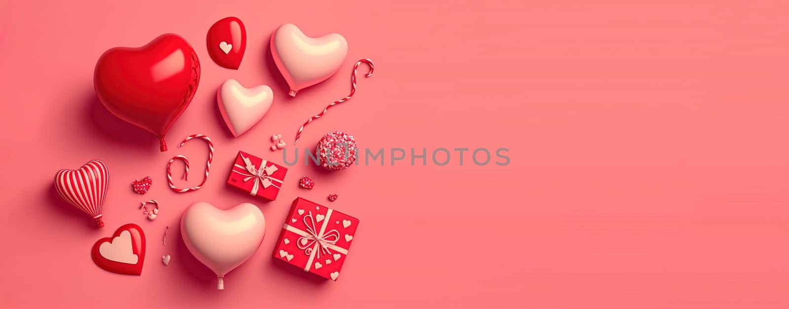 Valentine's day background and shiny 3d heart shape with small ornament for banner