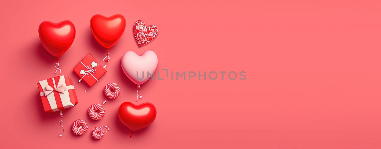 Valentine's day background and shiny 3d heart shape with small ornament for banner