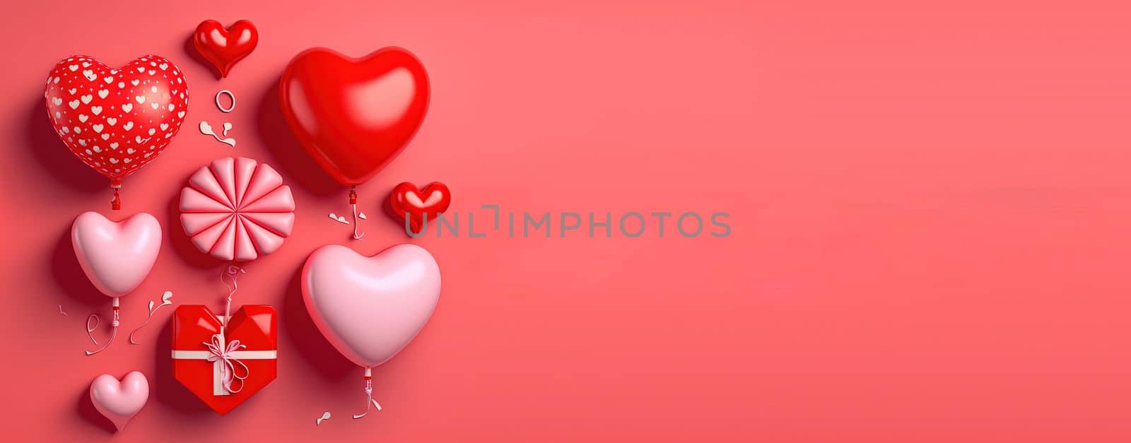 Valentine's day background and shiny 3d heart shape with small ornament for banner by templator