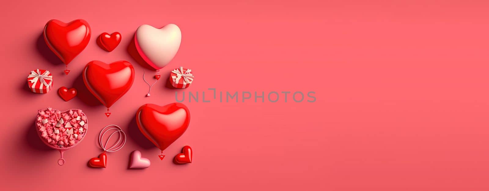 Valentine's day background and shiny 3d heart shape with small ornament for banner by templator