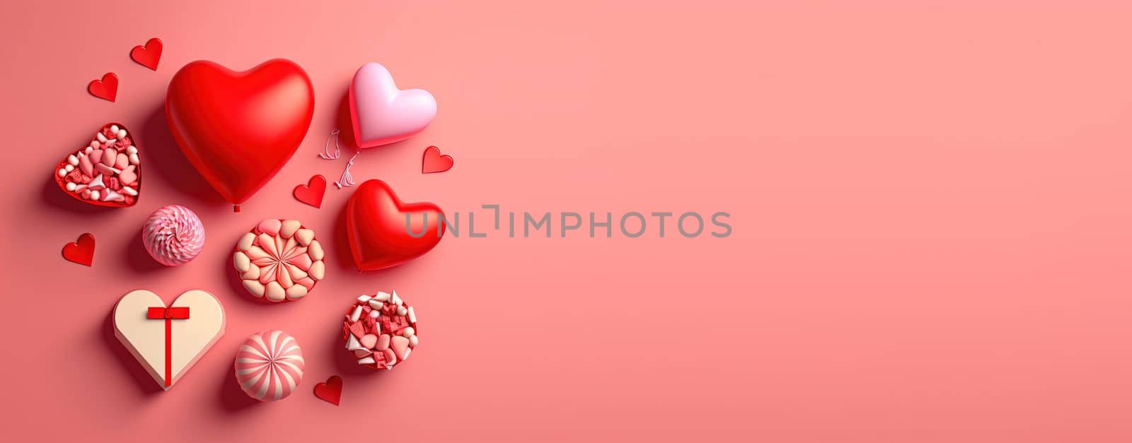 Valentine's day background and shiny 3d heart shape with small ornament for banner by templator