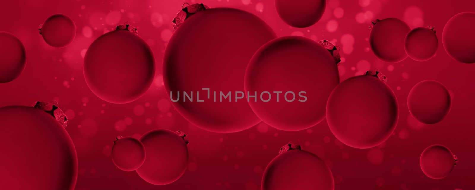 Christmas banner. Red balls on a shiny background. Christmas, holiday, greetings. Background for advertising and business. new year.  Viva Magenta Background color