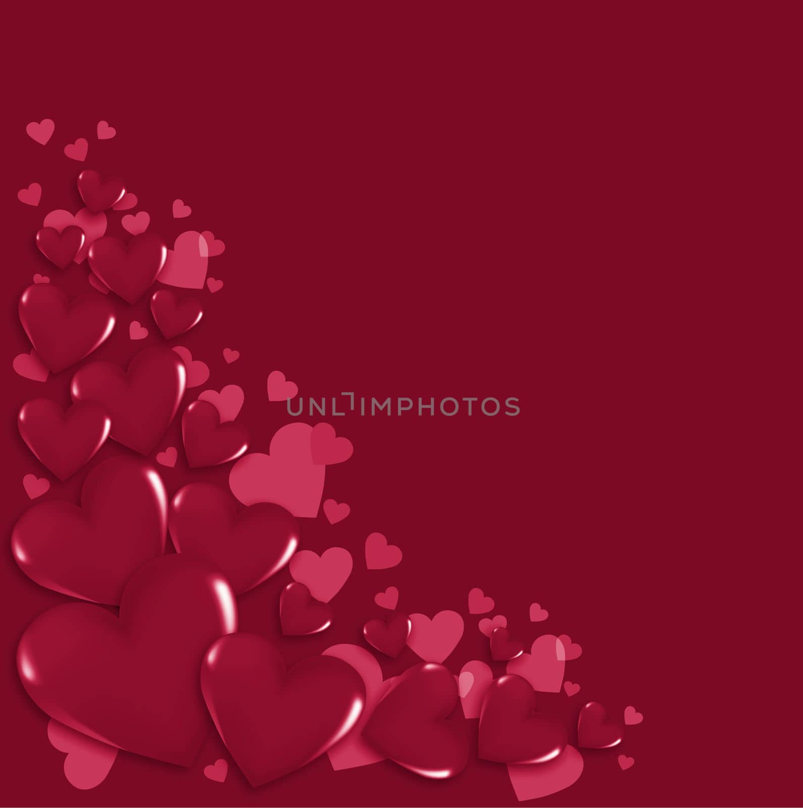 Valentine's Day greeting card. Background for a holiday card with red hearts. Viva Magenta Background color
