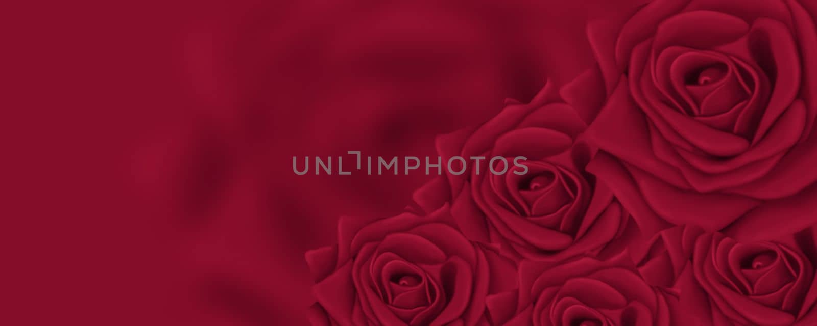 Beautiful red background for postcards and graphic works. Bright roses on a red background. Background, banner, space for text. Illustration Viva Magenta Background color