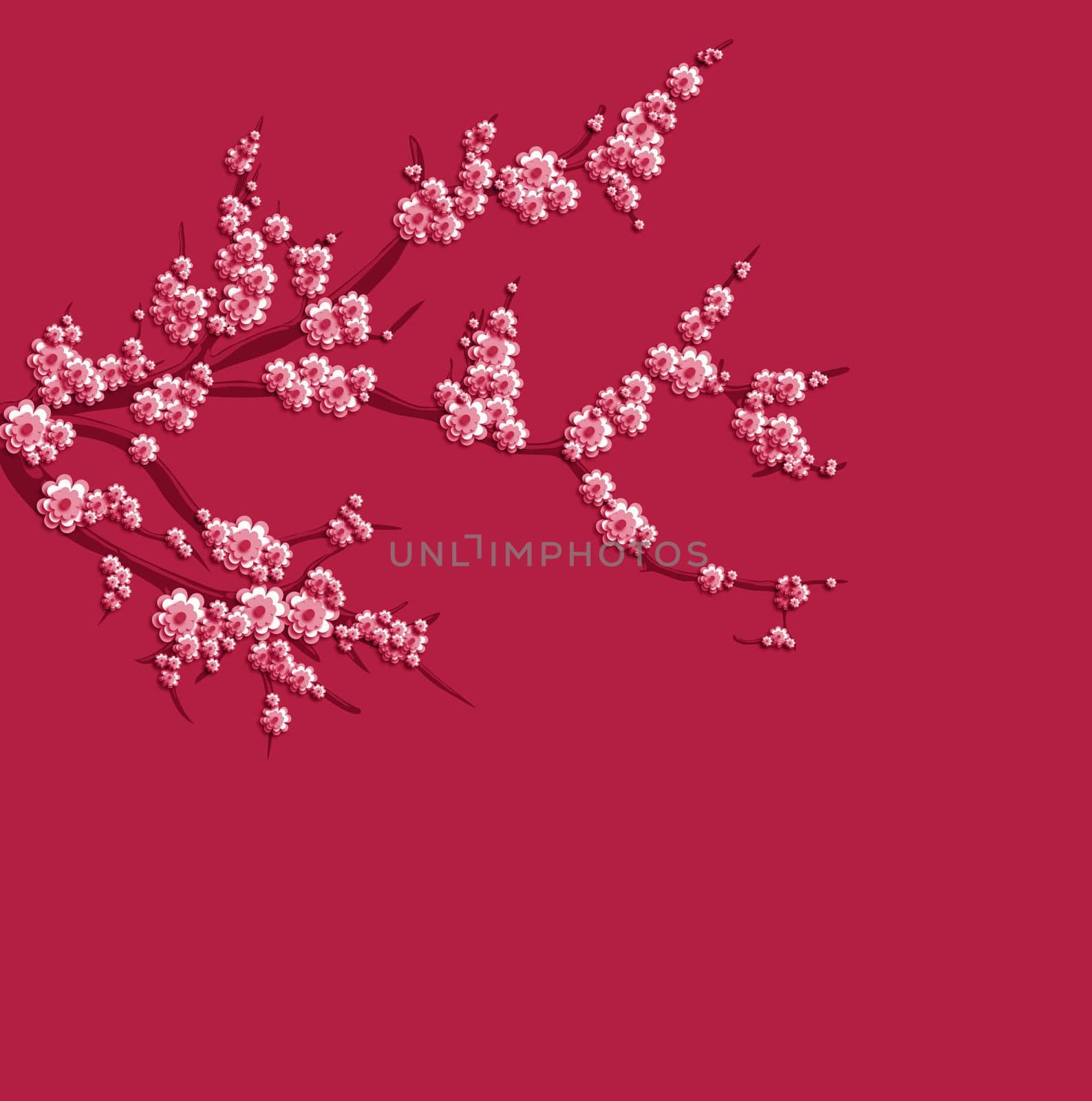 3D pink cherry blossoms on a branch. Stylish creative wallpaper. by Alina_Lebed