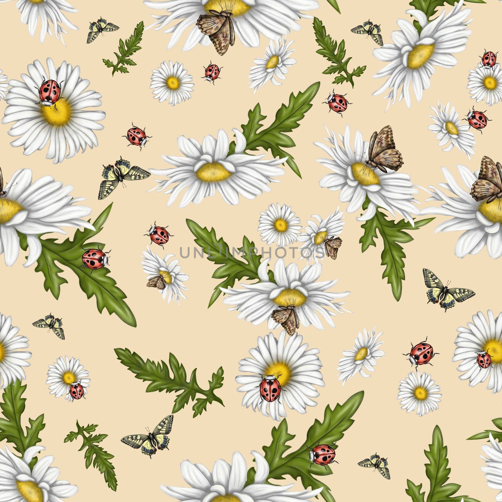 Seamless pattern for printing. Illustration of chamomile flowers. Bright beautiful flowers on a light background. by Alina_Lebed
