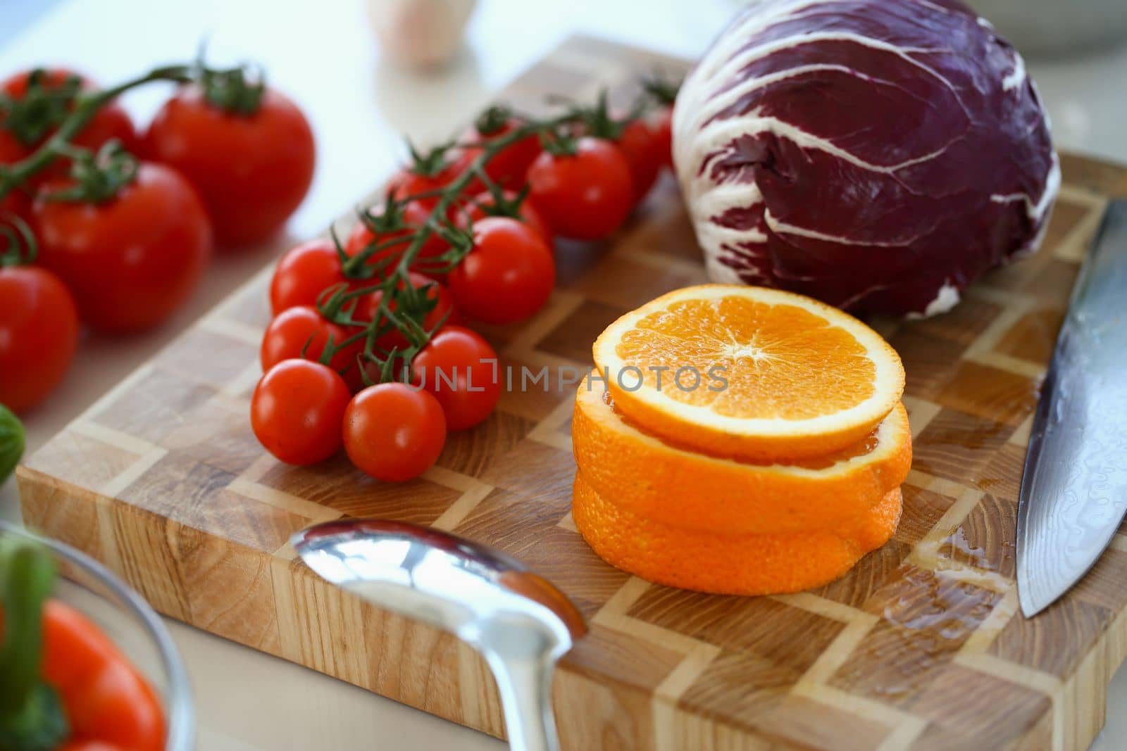 Fresh tasty vegetables and fruits on wooden board. Cooking vegetable fruit salad concept