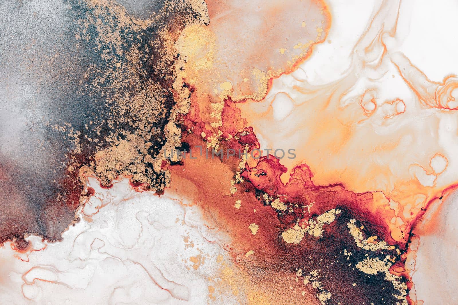 Burning abstract background from marble ink art of exquisite original painting . Painting was painted on high quality paper texture to create smooth marble background pattern of ombre alcohol ink .
