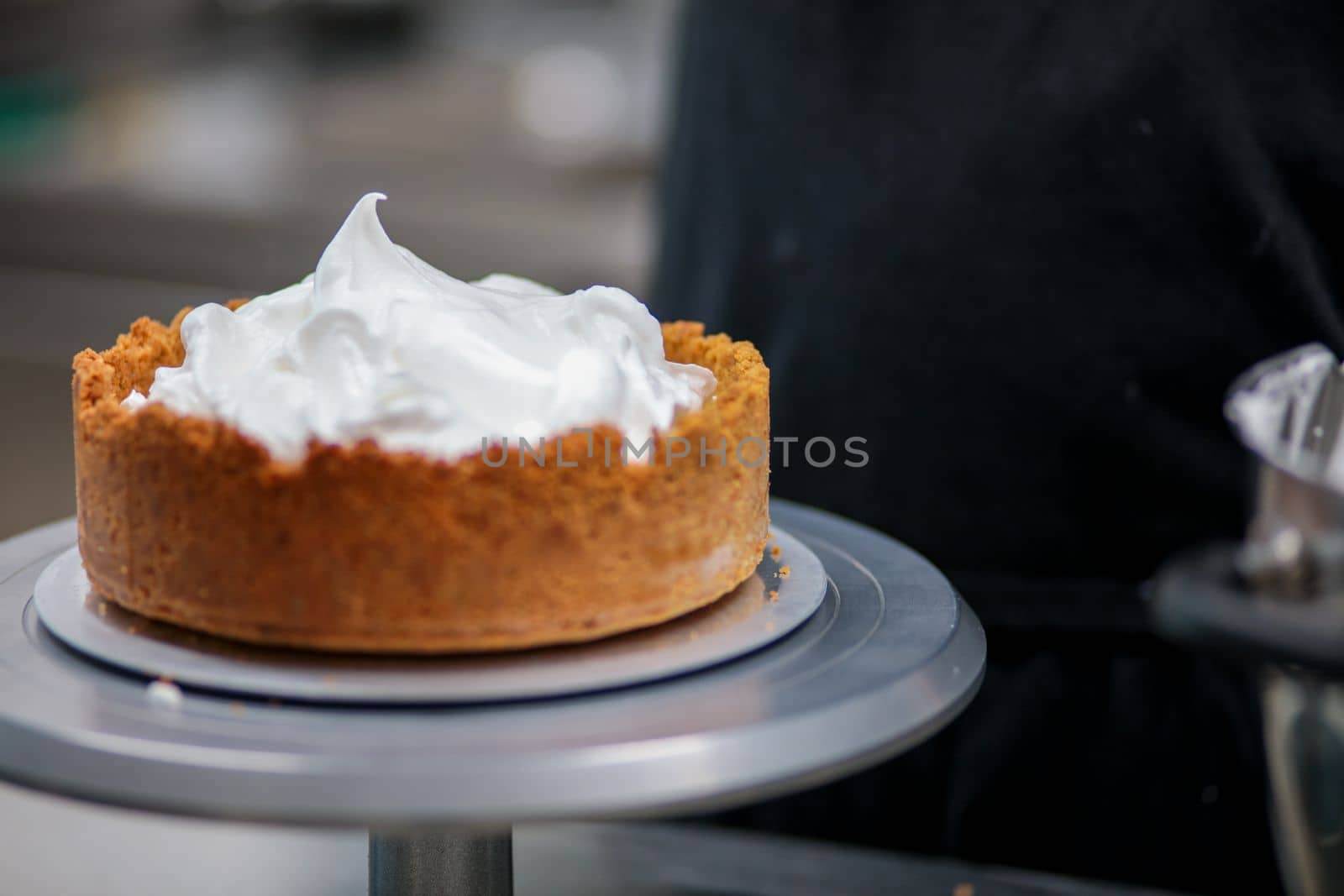 catering chef preparing key lime pie in pro kitchen