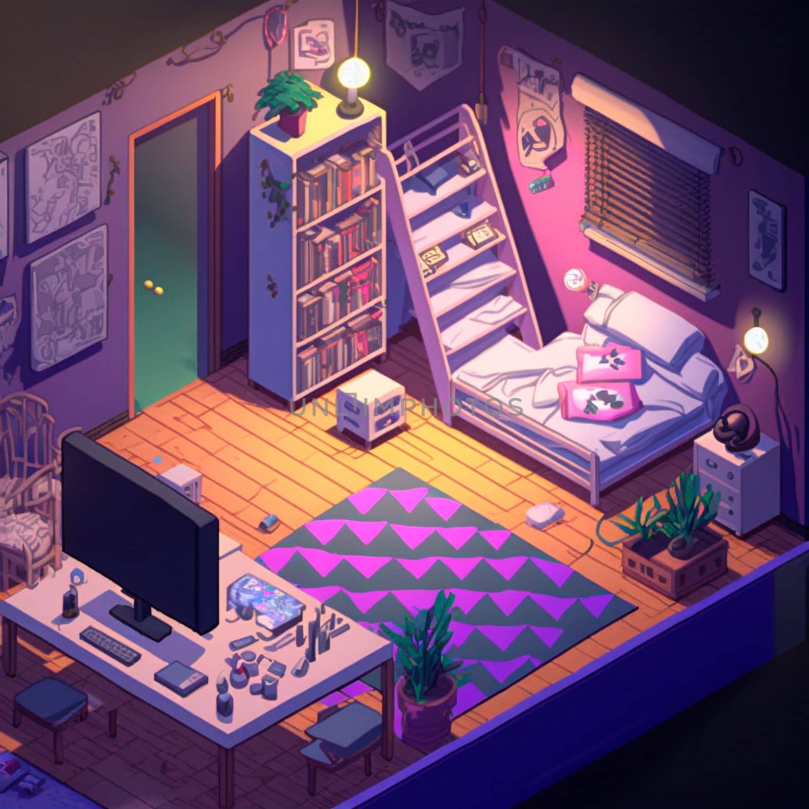 isometric image of the bedroom. High quality illustration