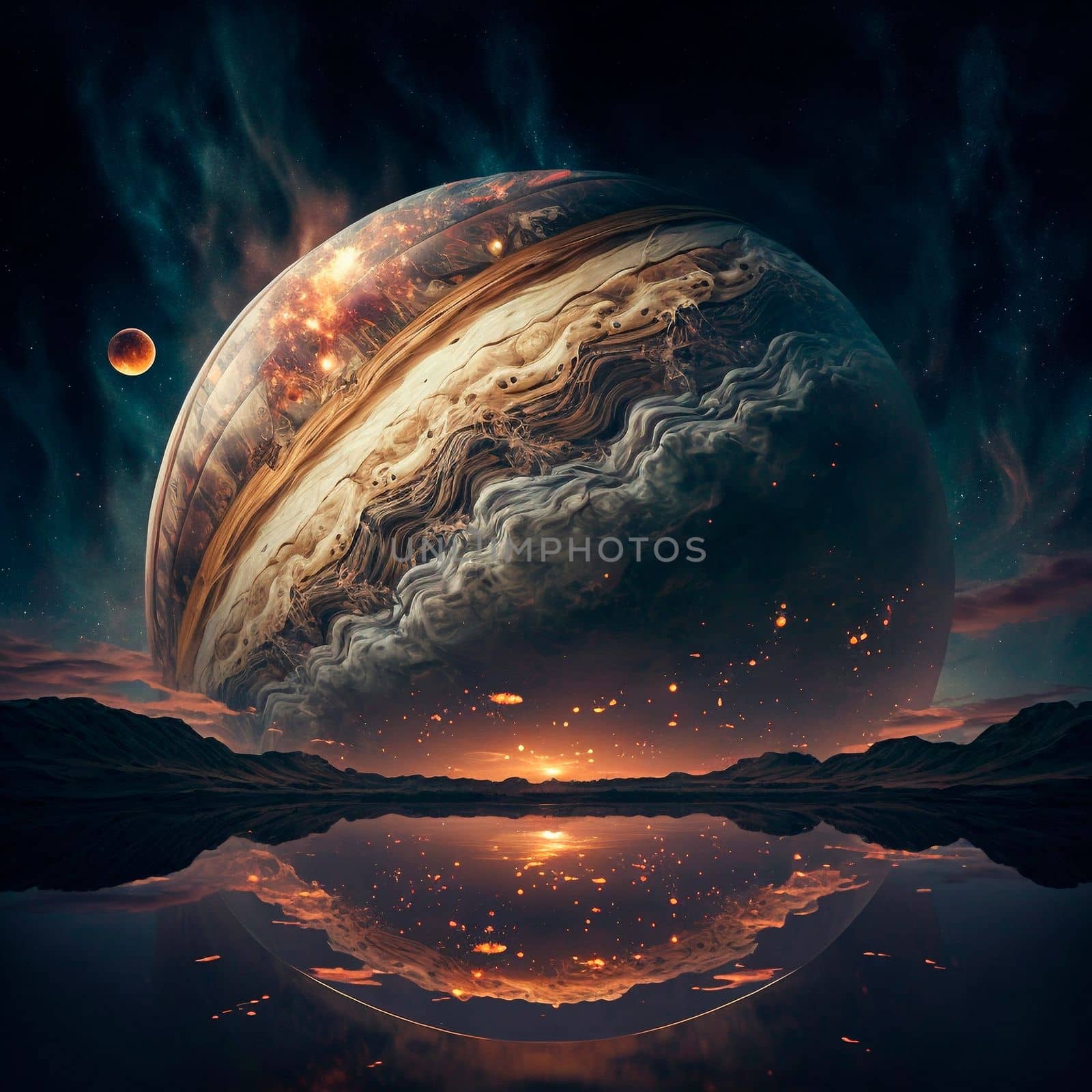 A big planet in the night sky. High quality illustration