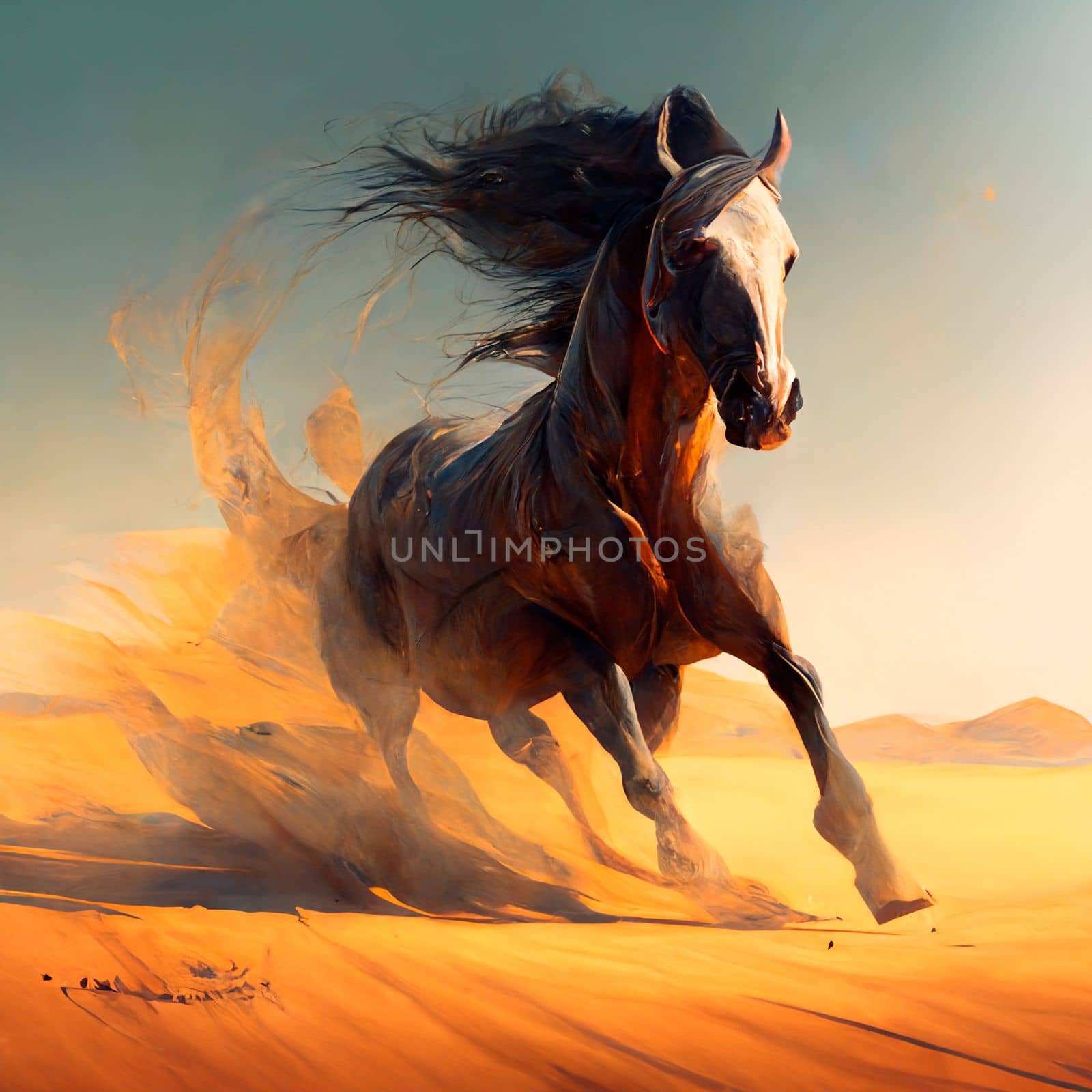 The horse runs through the desert, kicking up the sand by NeuroSky